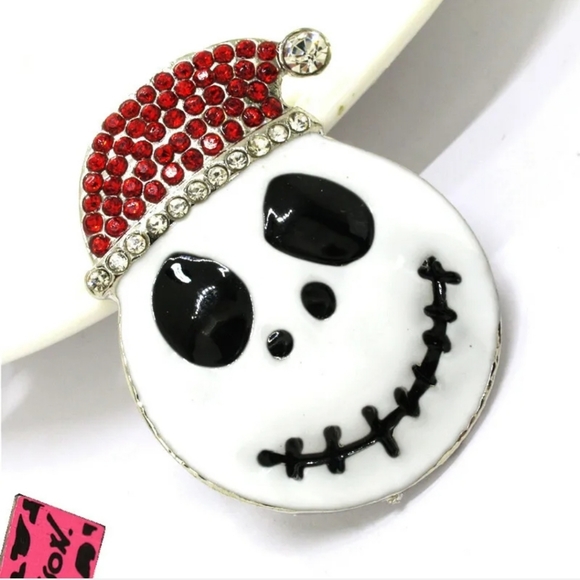 Jack skellington silver red and white crystal necklace/brooch - Picture 11 of 16